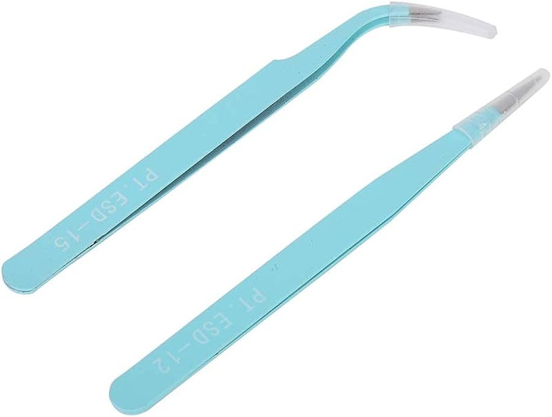 Professional Manicure Tweezers Stainless Steel Straight Curved Head Rhinestone Pickup Blue 2Pcs - Image 4